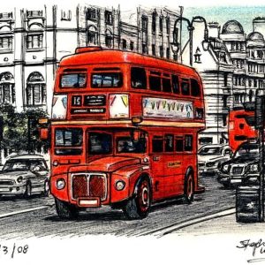 Prints of London Routemaster Bus at the Strand Drawing