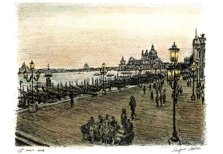 Prints of View of Venice at dawn Drawing