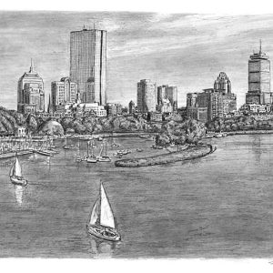 Prints of Boston Skyline Drawing - Sketches for Sale