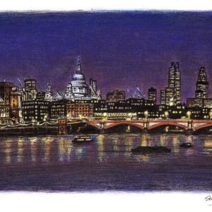 Prints of St Pauls and London Skyline at night Drawing