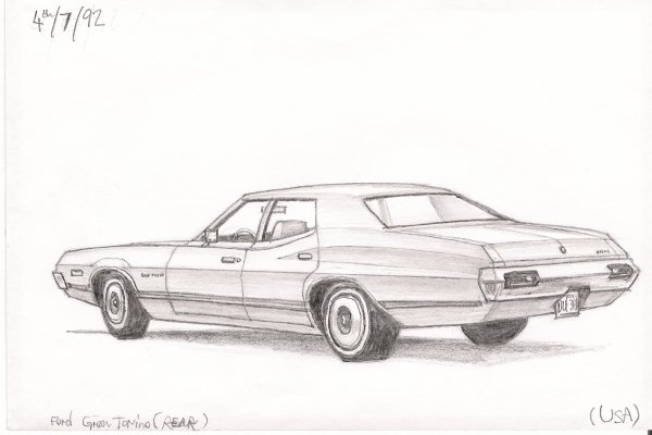 Drawing of Ford Gran Torino - Architectural Art