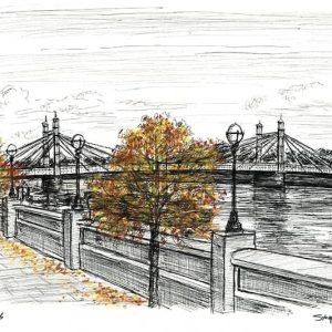 Prints of Albert Bridge Drawing - Cityscape Art
