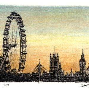 Prints of London Eye and Houses of Parliament Drawing