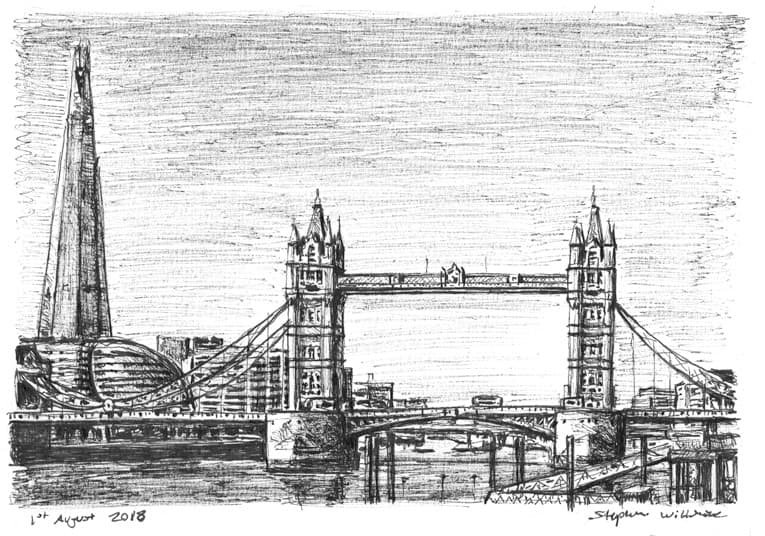 Drawing of The Shard & Tower Bridge London