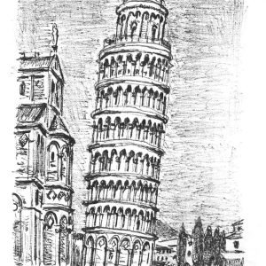 Prints of Leaning Tower of Pisa Italy Drawing