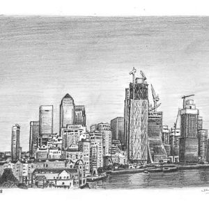 Drawing of View of Canary Wharf skyline, London
