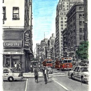 Prints of New York street scene with Fire Engines