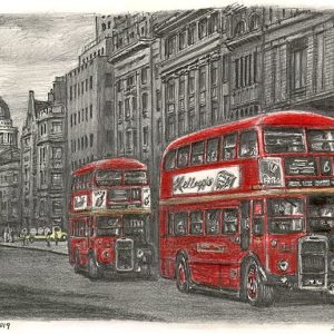 Drawing of London RTW buses at Fleet street