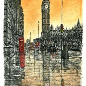 Limited Edition prints of Big Ben on a rainy evening