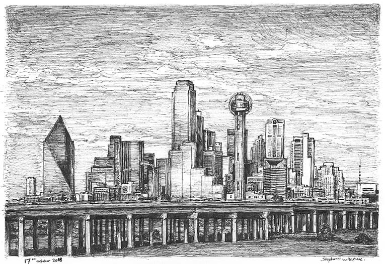 Prints of Dallas Skyline USA Drawing