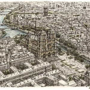 Prints of Notre Dame, Paris Drawing (ca. Mar 2024)