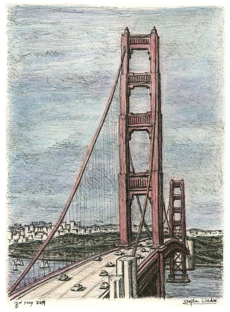 Prints of Golden Gate Bridge, San Francisco Drawing