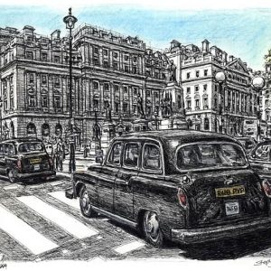 Prints of London Taxi Drawing - Sketches of London