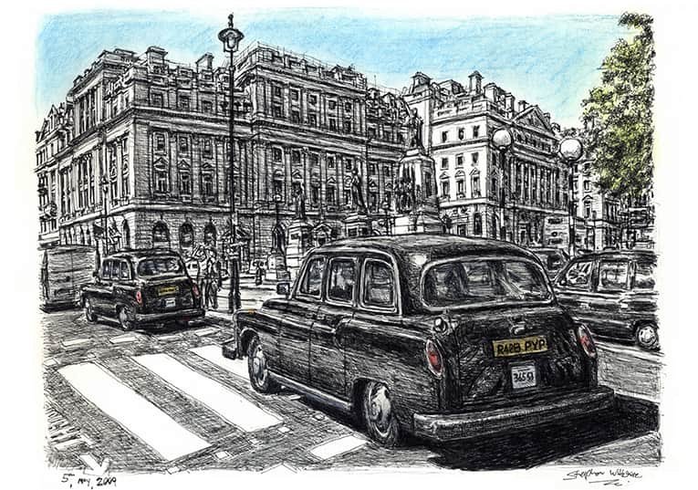 Prints of London Taxi Drawing - Sketches of London