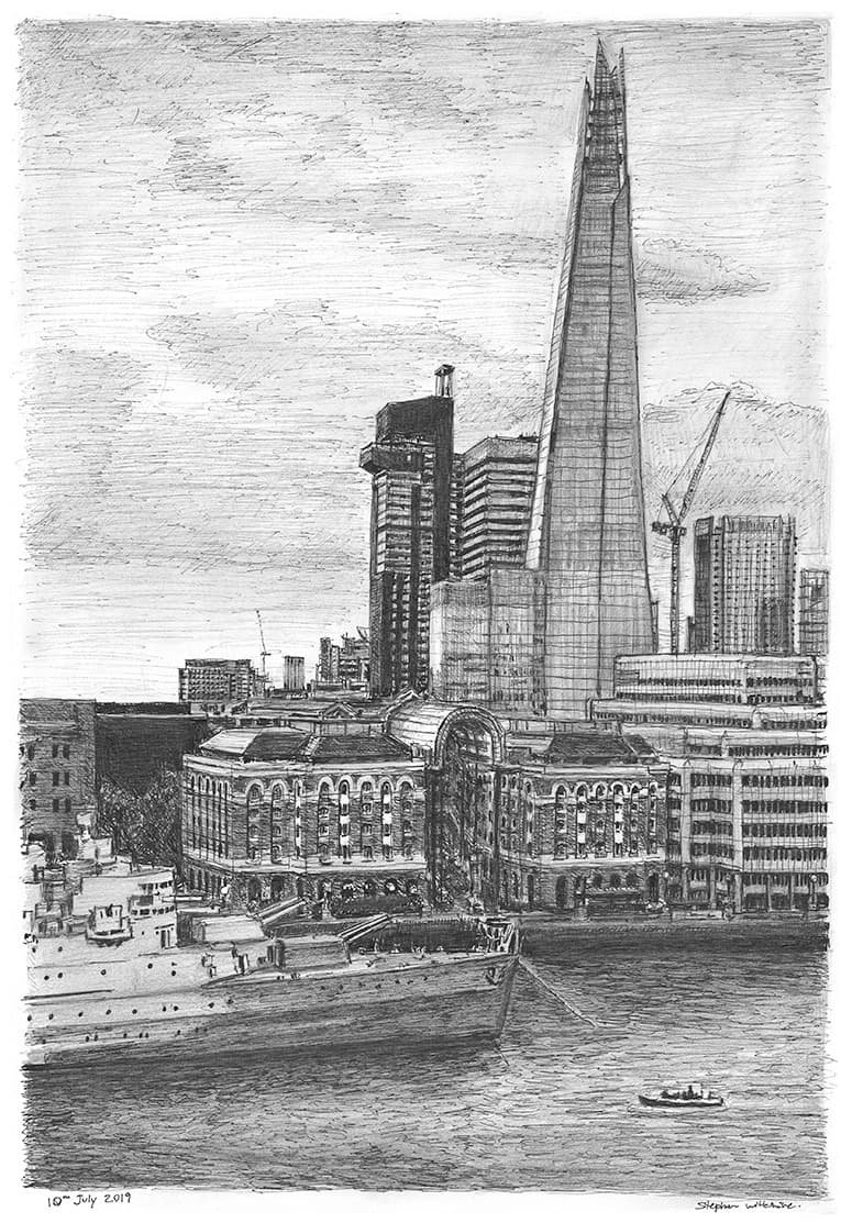 Frame the Original View of the Shard from Landmark Place Drawing by Stephen Wiltshire