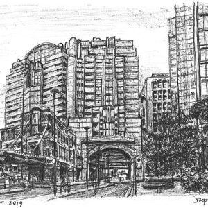 Drawing of Alban Gate, London Wall