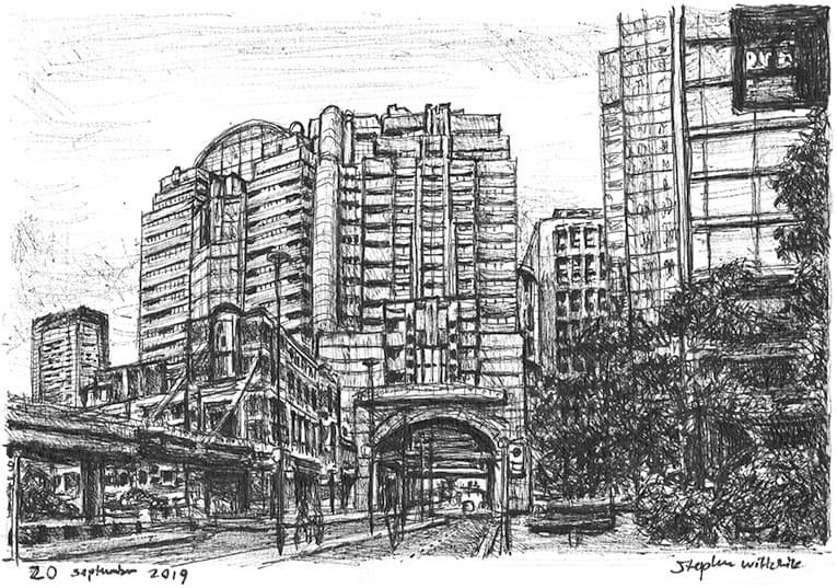 Drawing of Alban Gate, London Wall