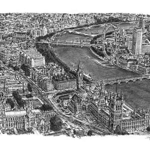 Aerial view of Houses of Parliament and Westminster Abbey