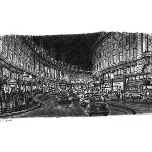 Drawing of Regent Street at night