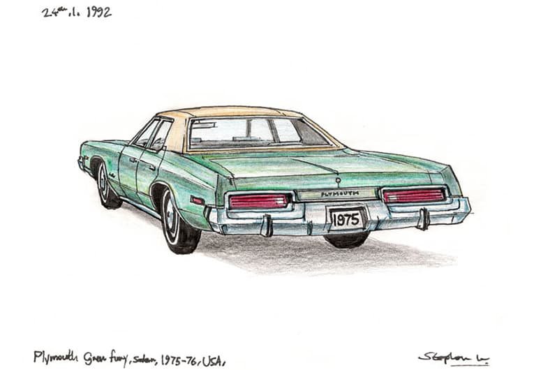 Prints of 1975 Plymouth Gran Fury Sedan Drawing
