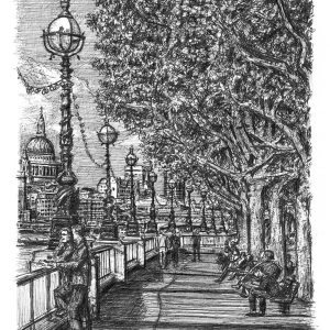 Prints of Riverside walk on the Southbank Drawing