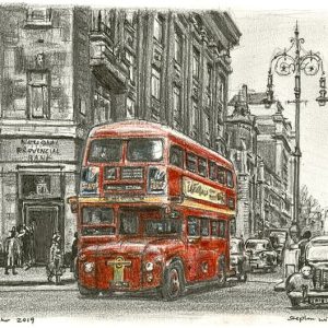 The first London bus entering Oxford street 1956