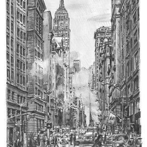 Prints of 5th Avenue street scene on a rainy day Drawing