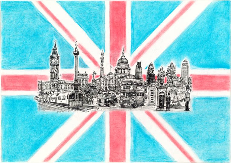 Prints of London Montage Flag Drawing