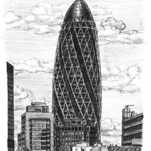 Prints of Gherkin Building London Drawing