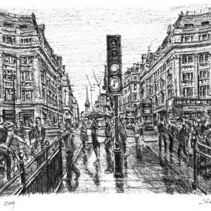Drawing of Oxford Street in the rain