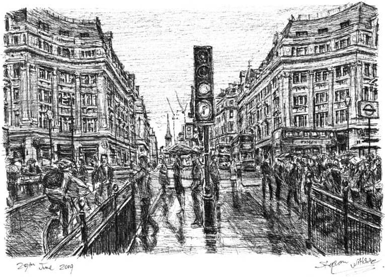 Drawing of Oxford Street in the rain
