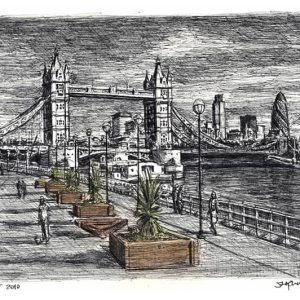 Prints of River Thames with Tower Bridge Drawing