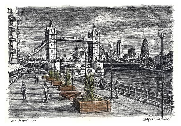 Prints of River Thames with Tower Bridge Drawing