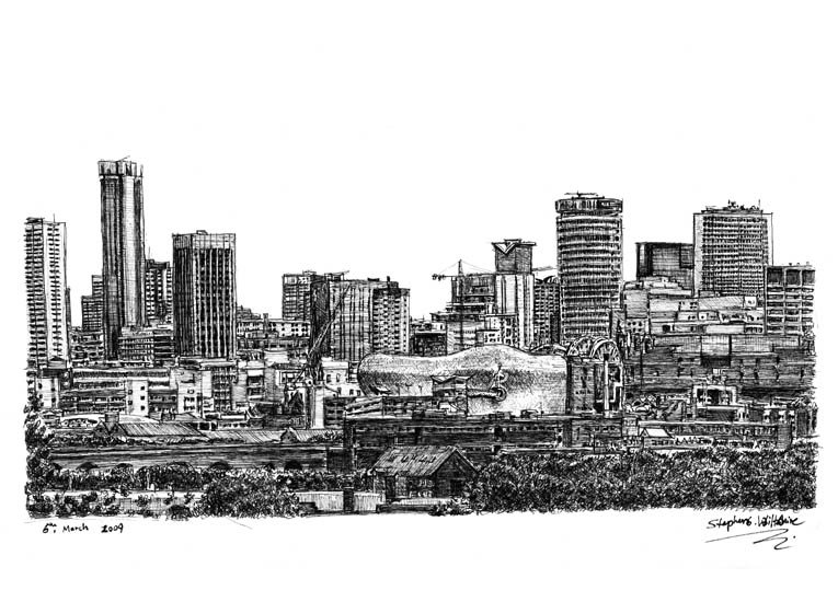 Prints of Birmingham skyline Drawing