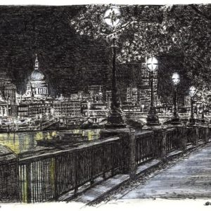 St Pauls and London skyline from Southbank at night