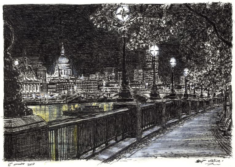 St Pauls and London skyline from Southbank at night