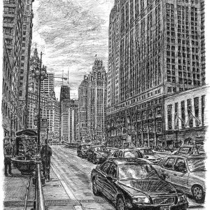 Prints of Chicago street scene Drawing