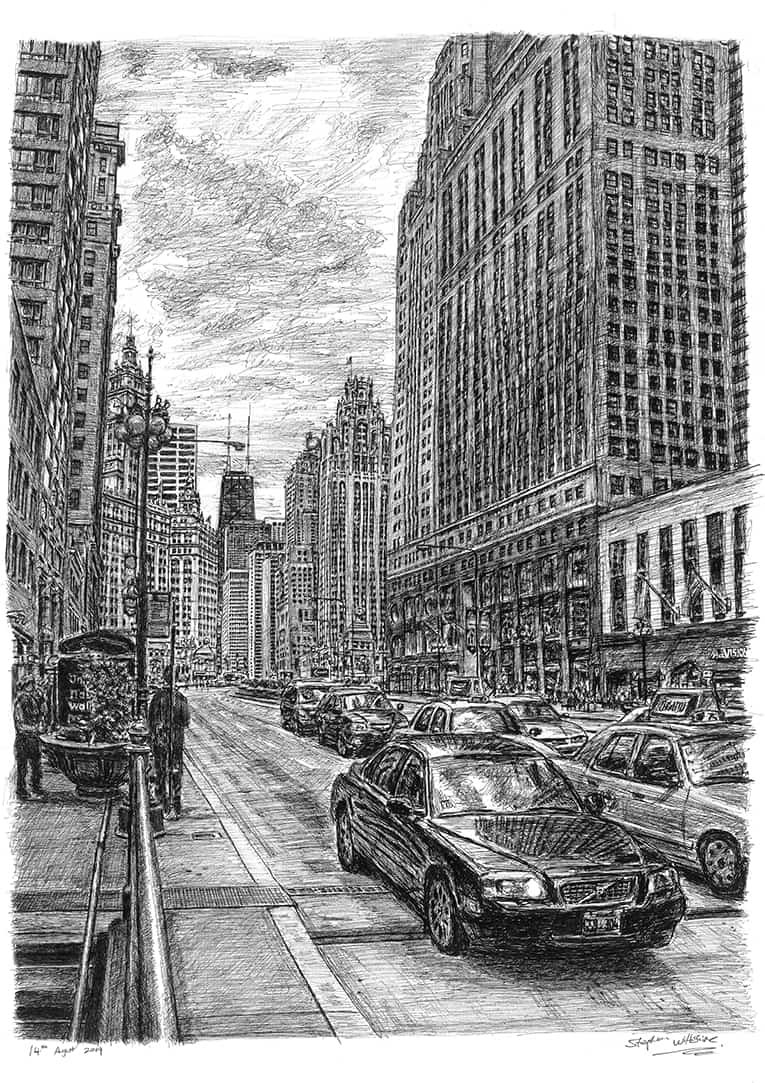 Prints of Chicago street scene Drawing