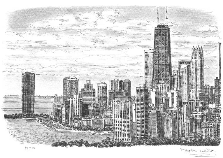 Drawing of Chicago Skyline - Architectural Art
