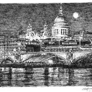 Prints of St Pauls Cathedral and River Thames at night