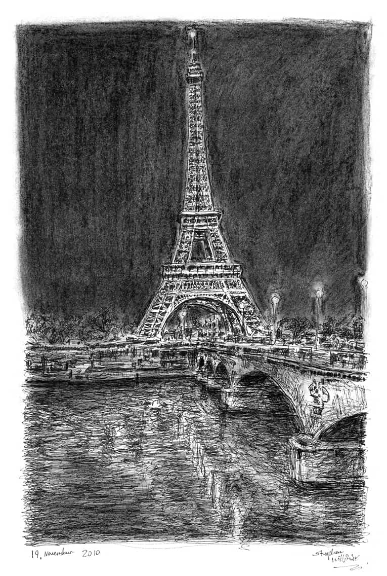 Prints of Eiffel Tower at night Paris Drawing