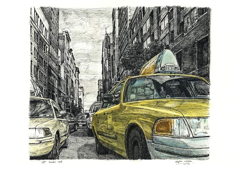 Frame the Original New York street scene with New York taxi cab by Stephen Wiltshire