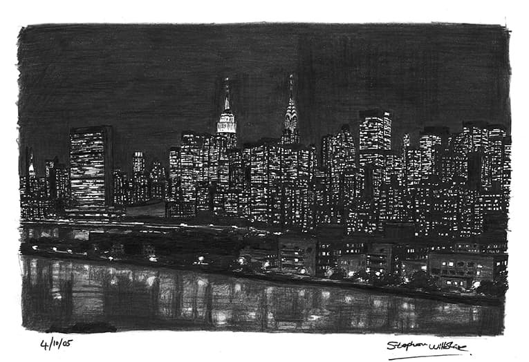 Prints of Manhattan Skyline at night Drawing