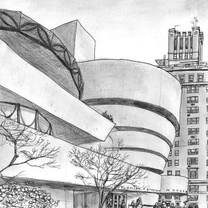 the Original Drawing of Guggenheim Museum in New York
