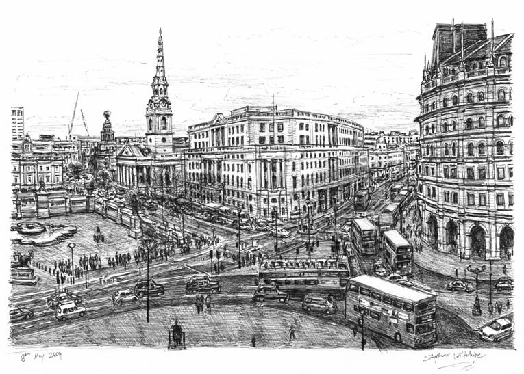 Frame the Original Trafalgar Square, London Drawing by Stephen Wiltshire