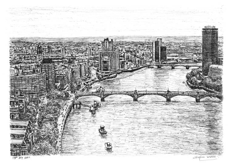 Drawing of Aerial view of River Thames