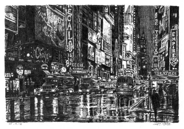 Prints of Times Square street scene Drawing