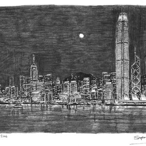 Prints of Hong Kong Skyline at night Drawing