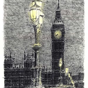 Prints of Big Ben on a winter evening Drawing