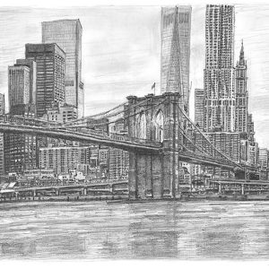 Drawing of Brooklyn Bridge, New York City